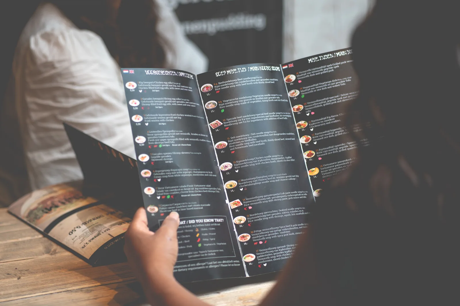 Waiter holding an open restaurant menu