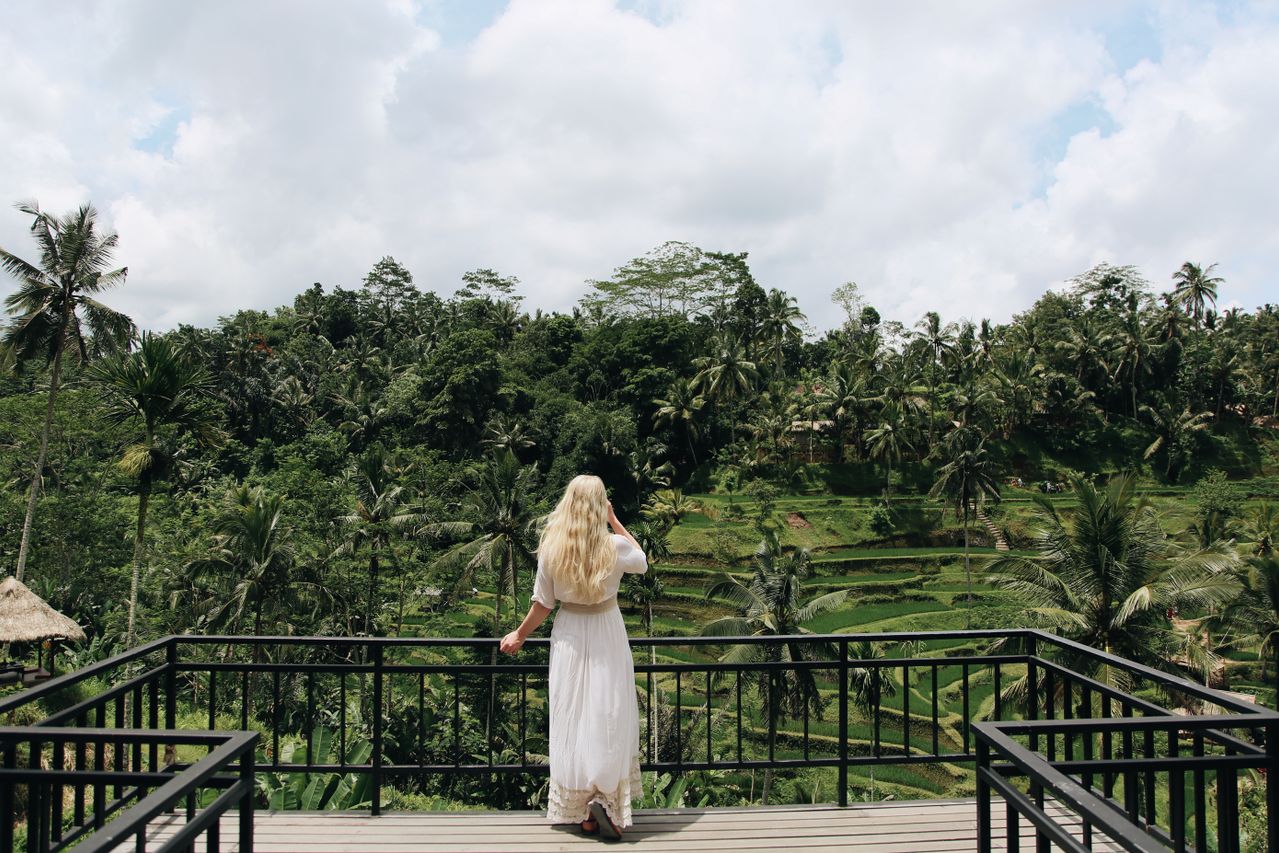 Bali rice terraces with resort villa accommodation