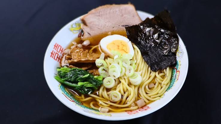 Japanese ramen bowl: contains multiple allergens including wheat, soy, eggs, and often shellfish in broth