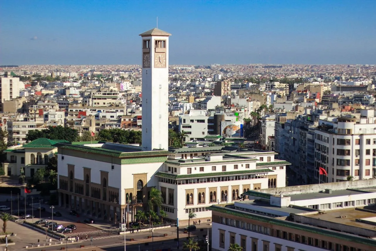 Aerial view of central Casablanca, Morocco, near the city's medical district
