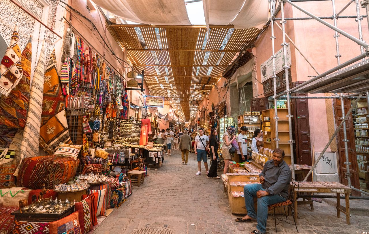 Marrakech medina market stalls