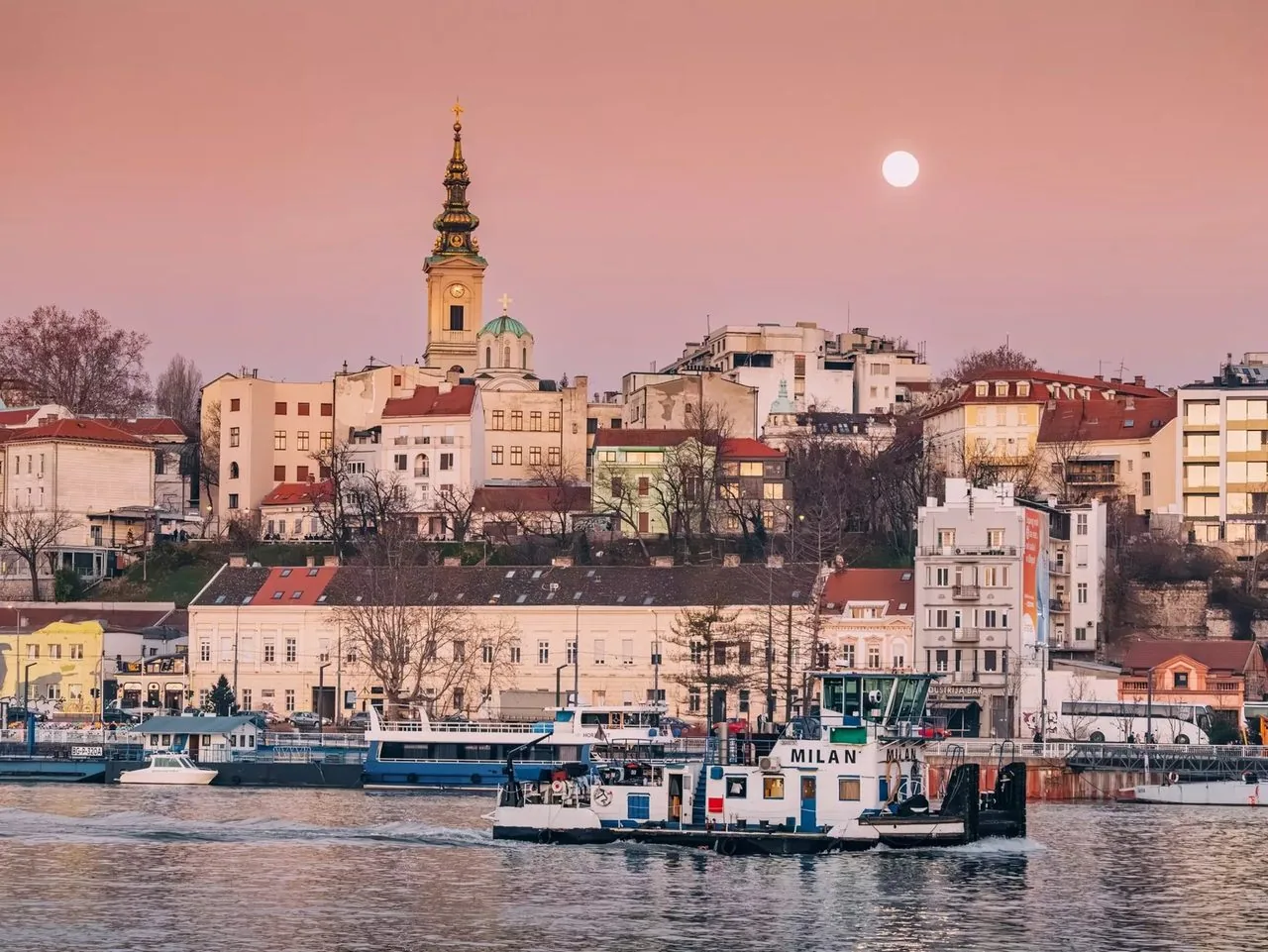Belgrade skyline above the Sava river