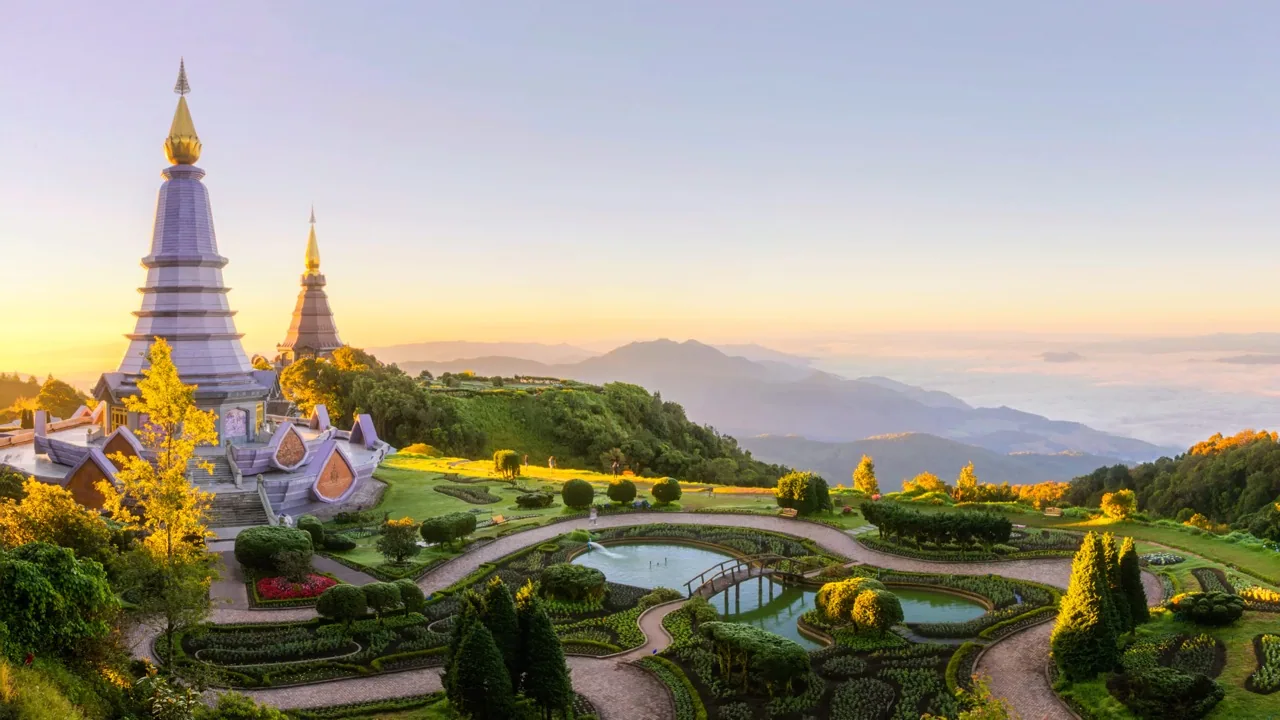 Twin pagodas at Doi Inthanon near Chiang Mai