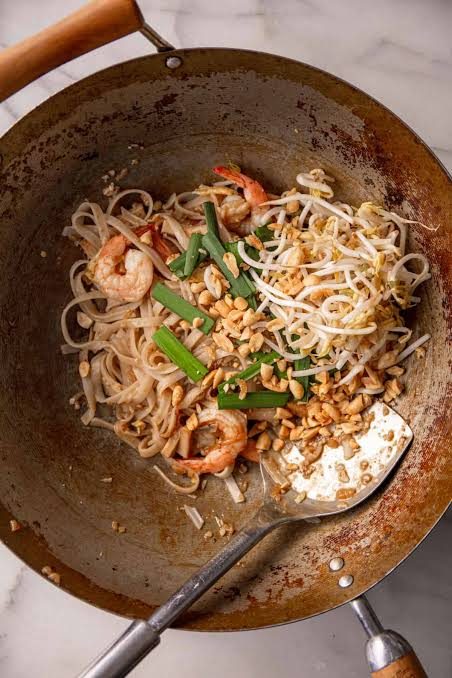Pad thai with crushed peanuts, a high-risk dish for peanut allergy travelers in Thailand