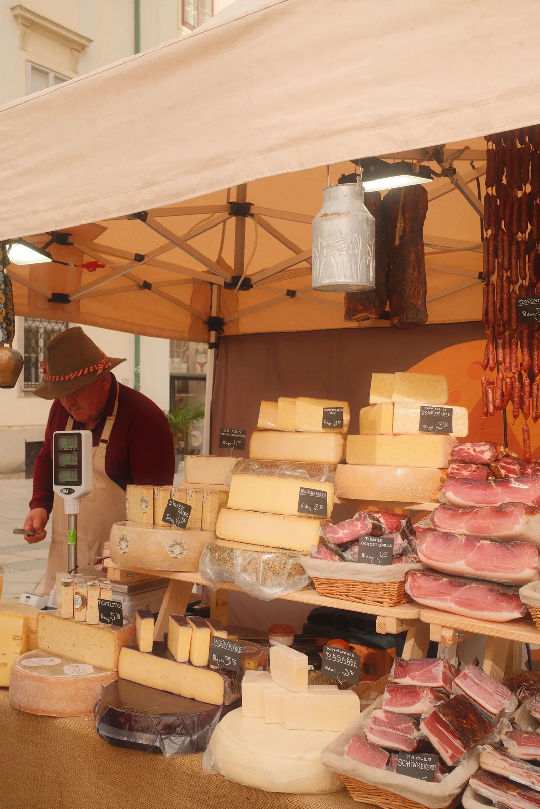 Cheese display at a Turkish market stall