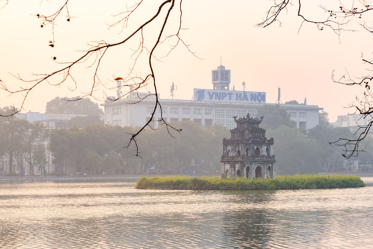 Hoan Kiem Lake in Hanoi at dusk, Vietnam