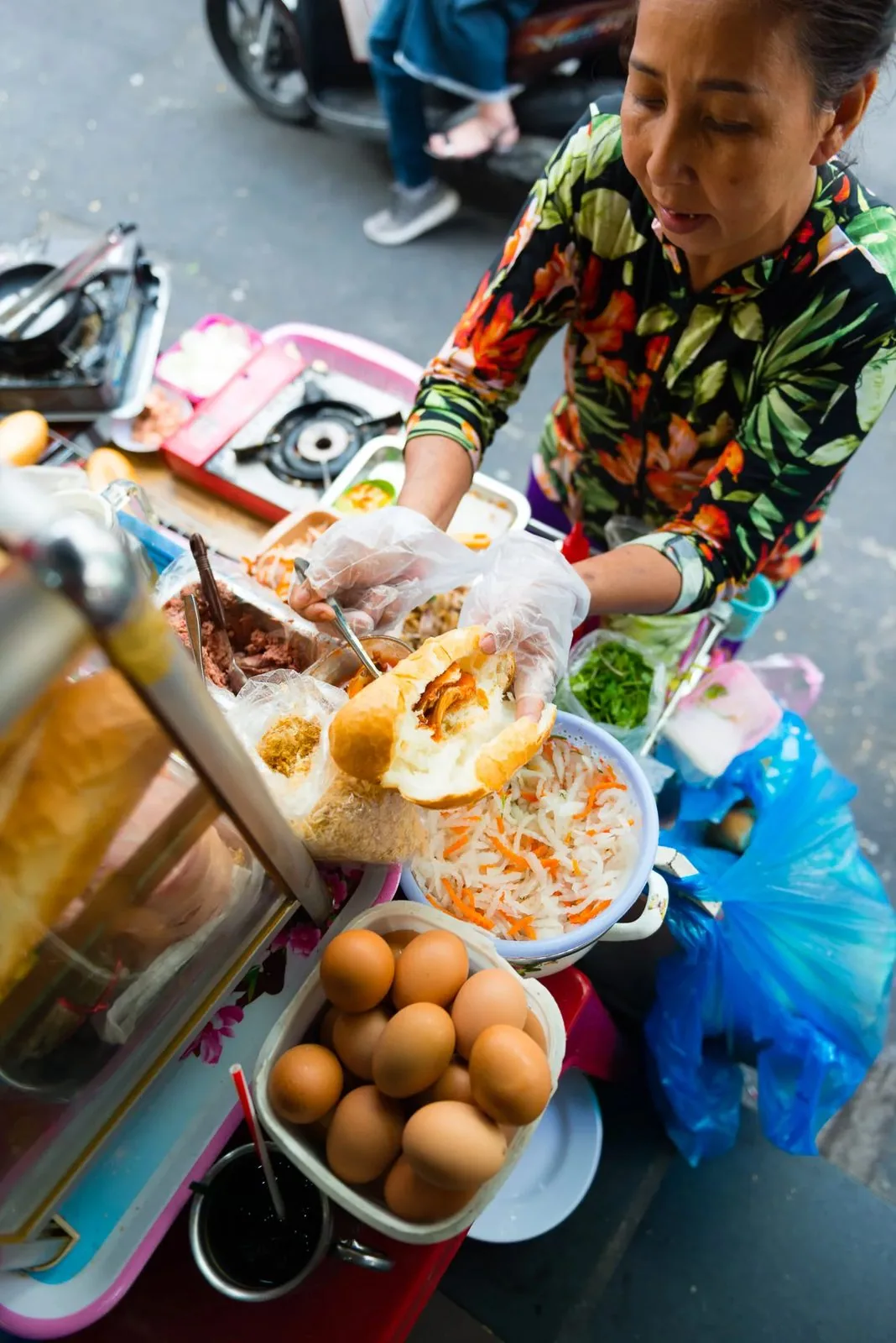 Banh mi baguette sandwich in Vietnam, a wheat-based street food that celiacs must avoid