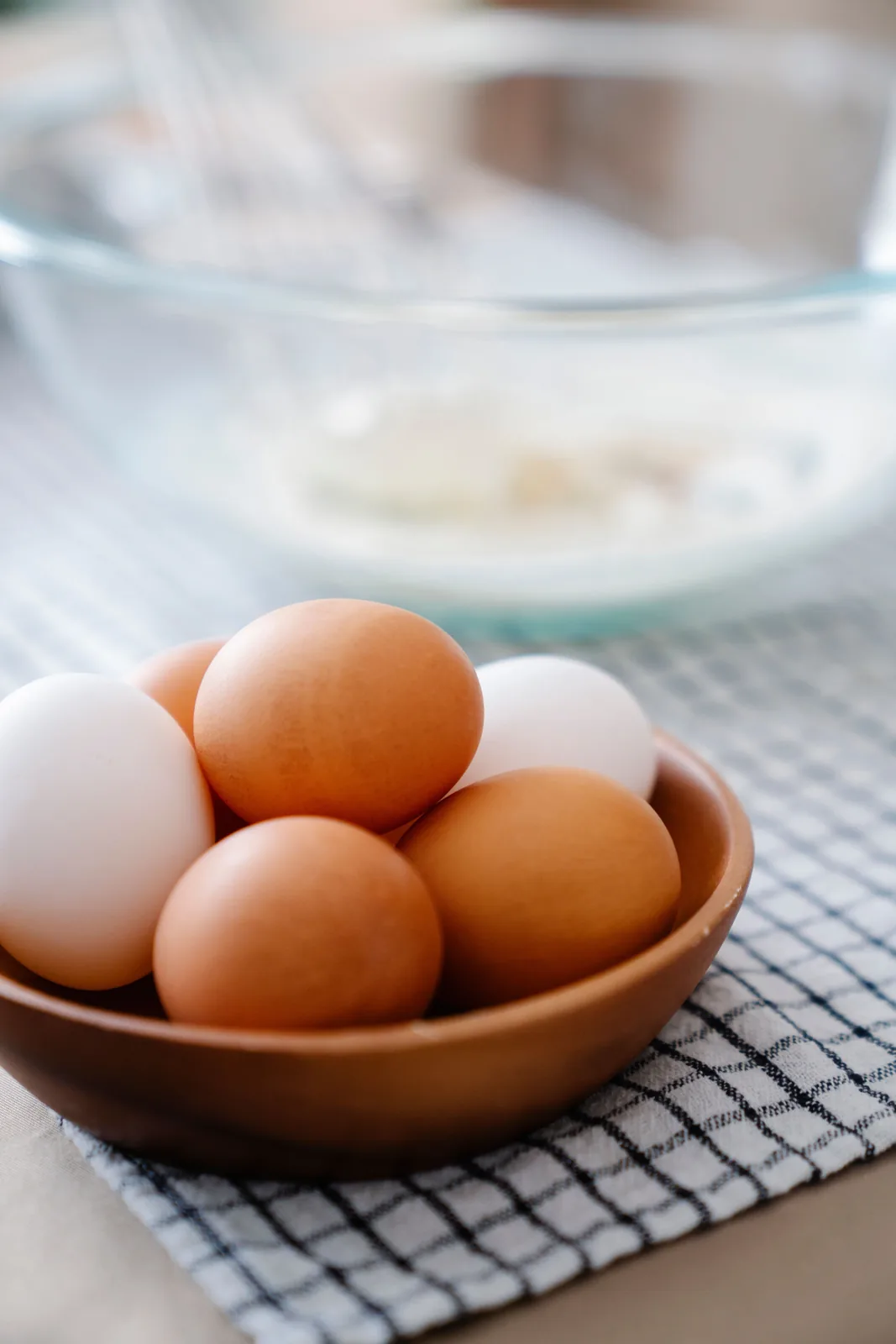 Close-up bowl of brown eggs