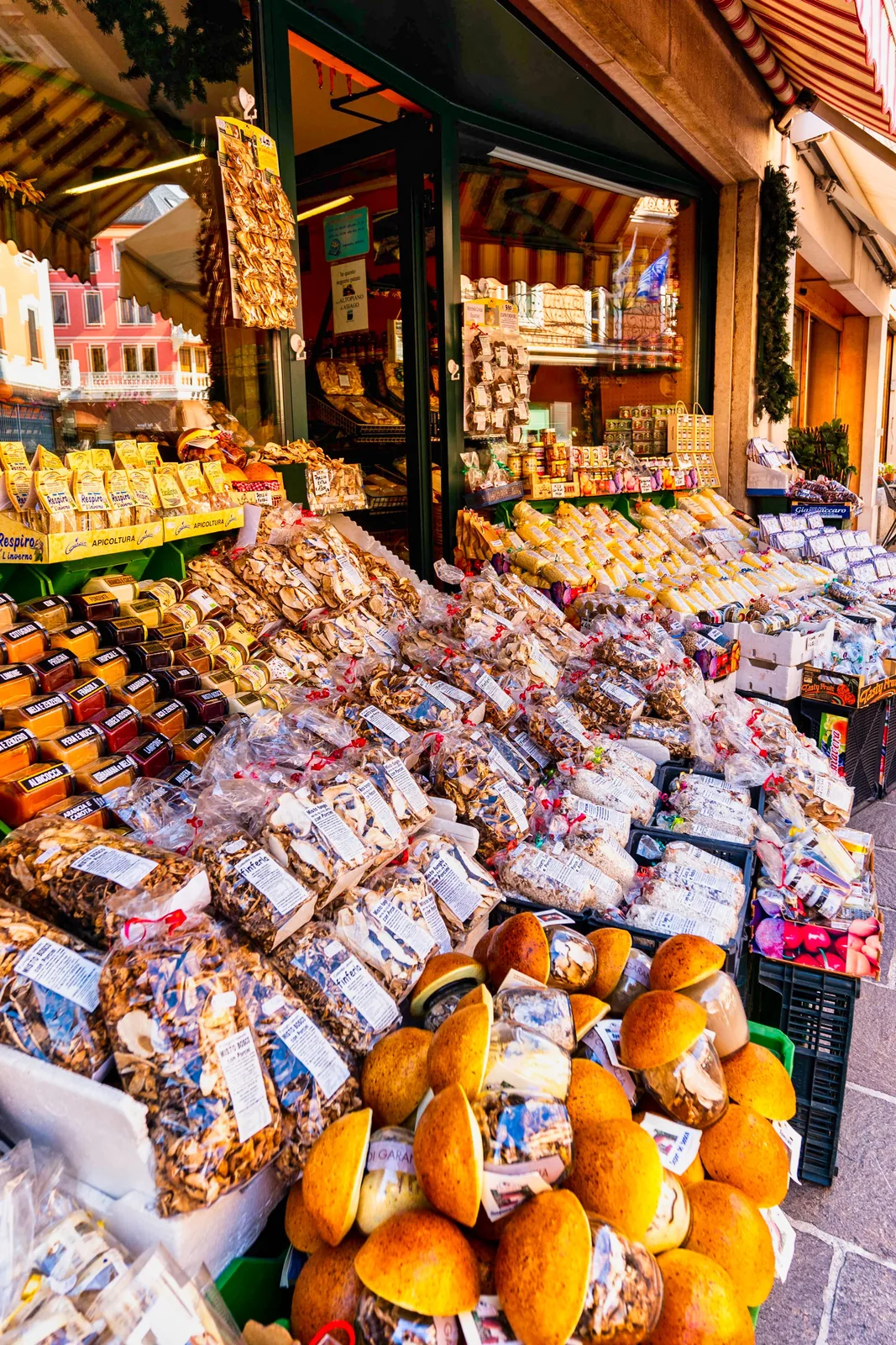 Dried fruit and nuts displayed at a market stall