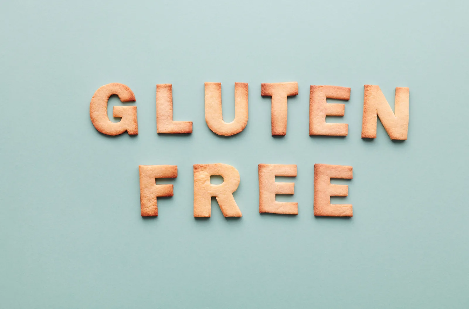 Gluten-free text spelled out in letter tiles