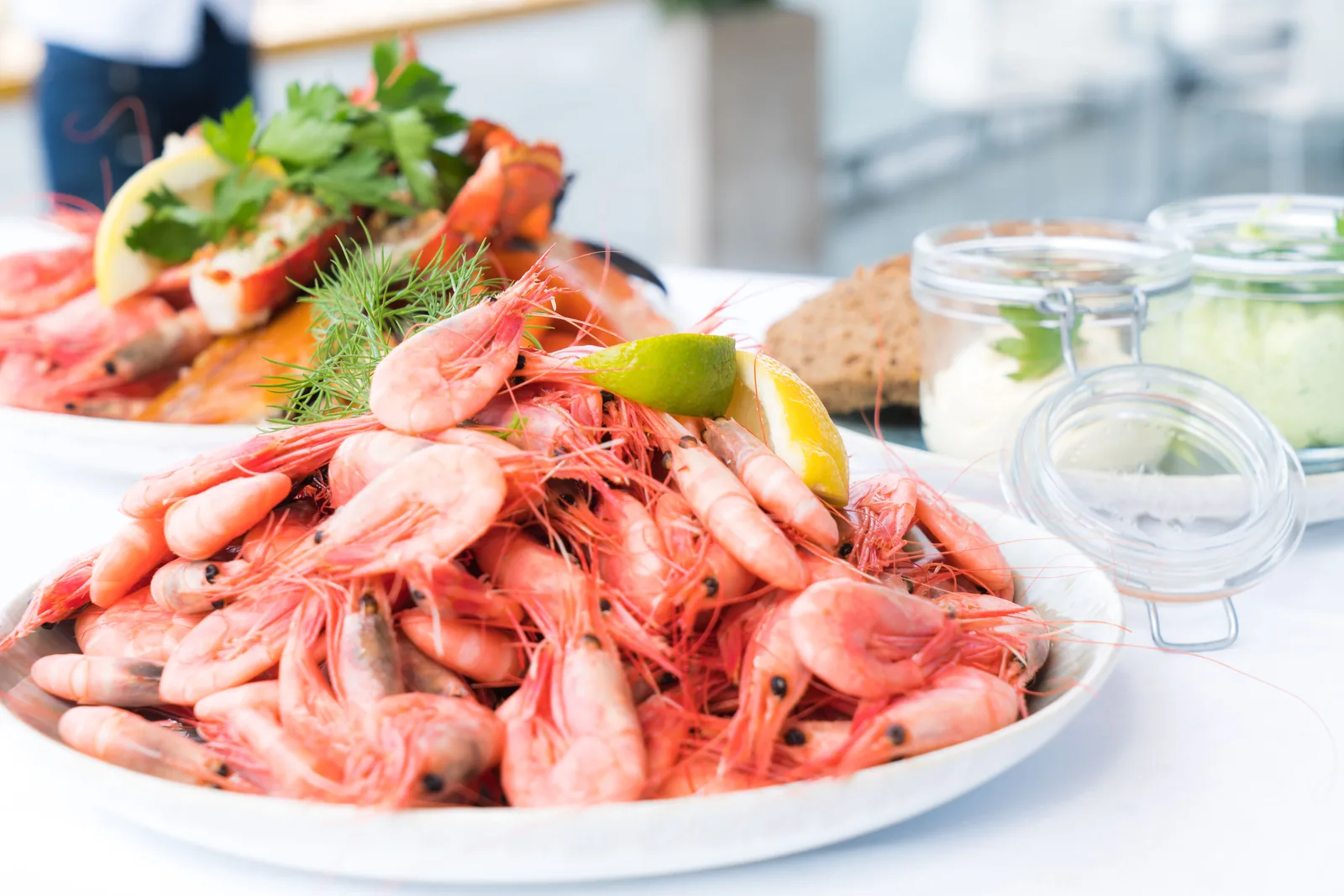 Close-up plate of shrimp and prawns