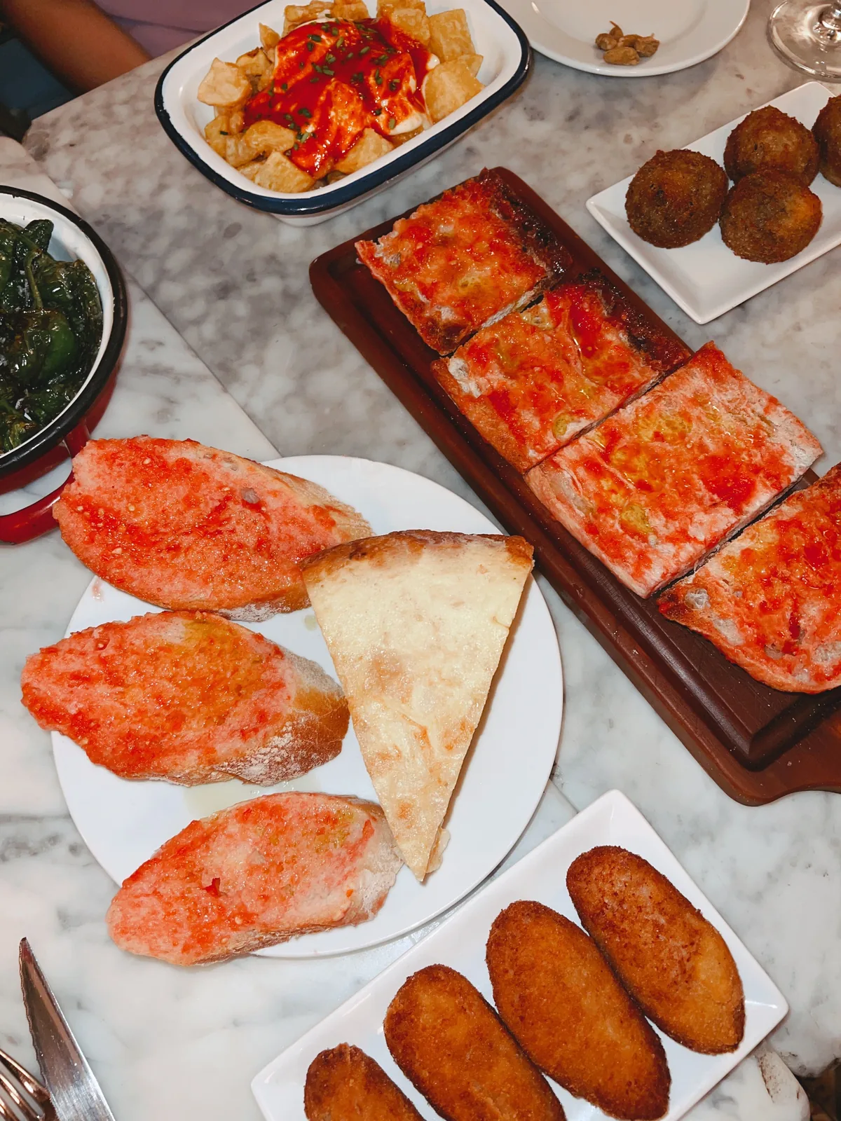 Flatbread and other food served on a table